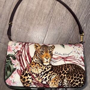 Salvatore Ferragamo Authentic Leopard Floral Nylon Mini Shoulder Bag Italy New